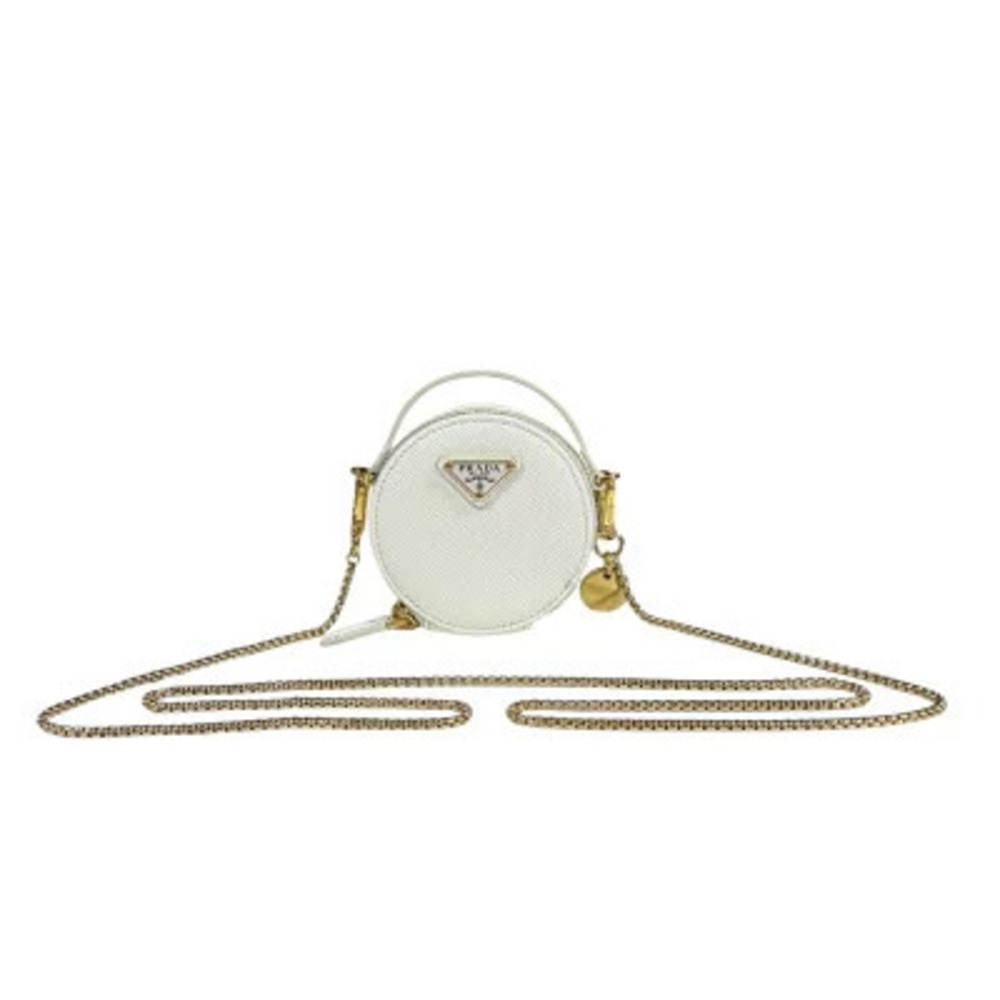 Prada Triangle Pouch Clutch Saffiano Leather Shoulder Bag White
